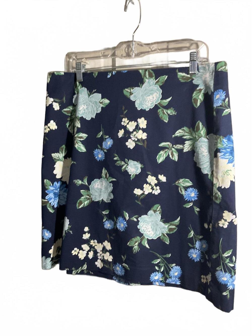 Ann Taylor Floral Print A-Line Skirt - Navy Blue Size 14